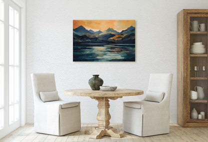 Lakeside Mountains on Canvas, Lake View mountains, Abstract Landscape, Modern Landscape, Neutral Tones, Subtle color, Watercolor Print