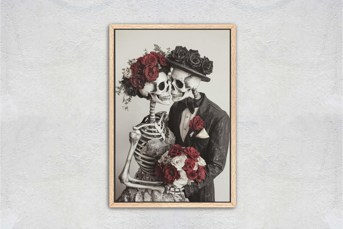Skeleton Wedding, Bride and Groom, Halloween Decor, Gothic Art, Spooky Art, Bone Marriage
