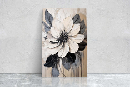 Flower Painting, Black White Flower, Contemporary Art, Beige Black White