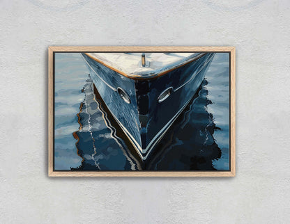 Navy Ship Art, Wooden Boat, Nautical Print, Ocean Painting, Sailing Art, Coastal Decor, Beach Art, Wooden Ship, Blue Indigo