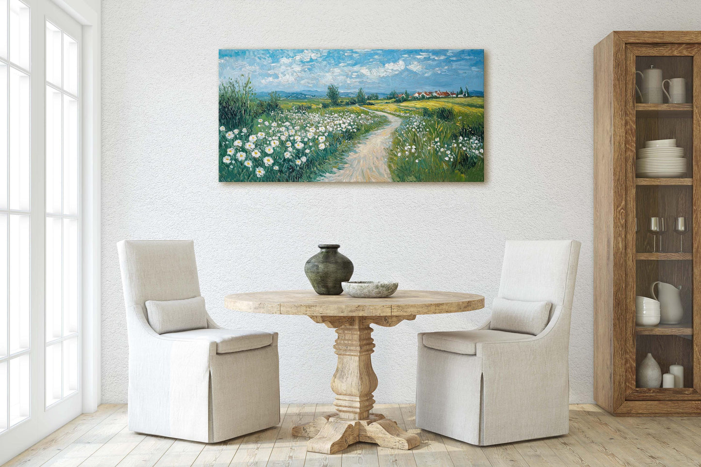 Countryside Road Art, Vintage Road Painting, Dirt Road, Field Painting