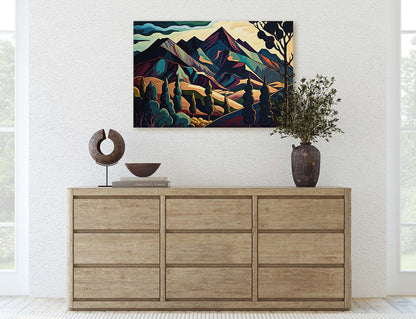 Surreal Mountain, Subdued Landscape, Simplistic Painting, Minimal Abstract, Modern, Art Deco, Geometric Shapes