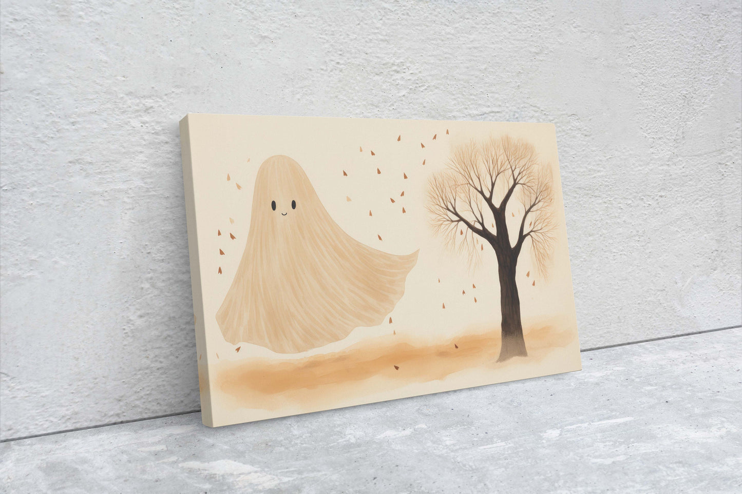 Cute Ghost, Halloween Ghost, Friendly Ghost, Sepia Subdued, Halloween Decor, Adorable Halloween, Framed Canvas, Poster Print