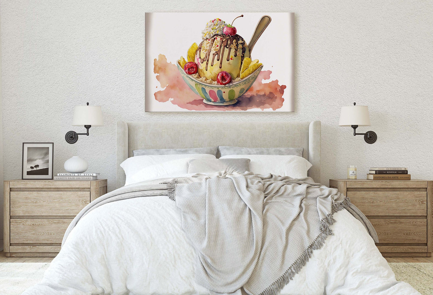 Ice Cream Sundae, Gelato Decor, Dessert Art, Kitchen Wall Art, Dining Room Art Ready To Hang, Large Print, Restaurant Print