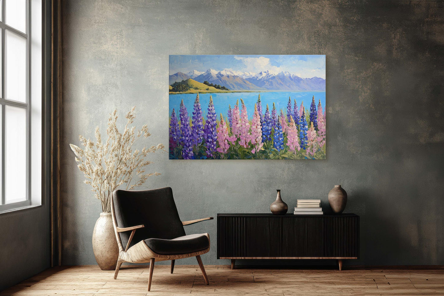 Lake Tekapo Painting, New Zealand Art, Landscape Painting, Wildflower Lake