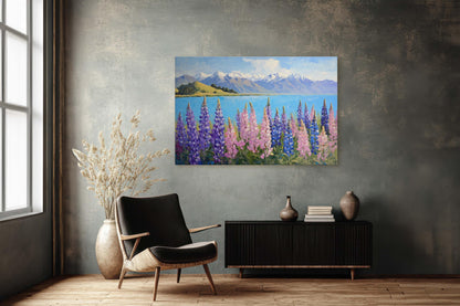 Lake Tekapo Painting, New Zealand Art, Landscape Painting, Wildflower Lake