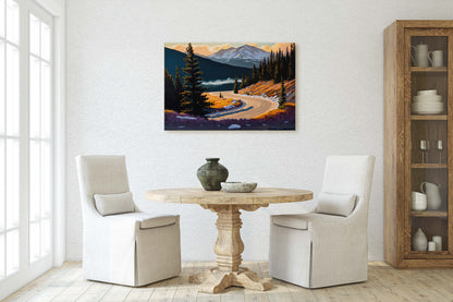Monarch Pass Colorado, Mountain Landscape, Winding Road, Canvas Art Print, Ready to Hang, Evergreen, Landscape Painting, Continental Divide