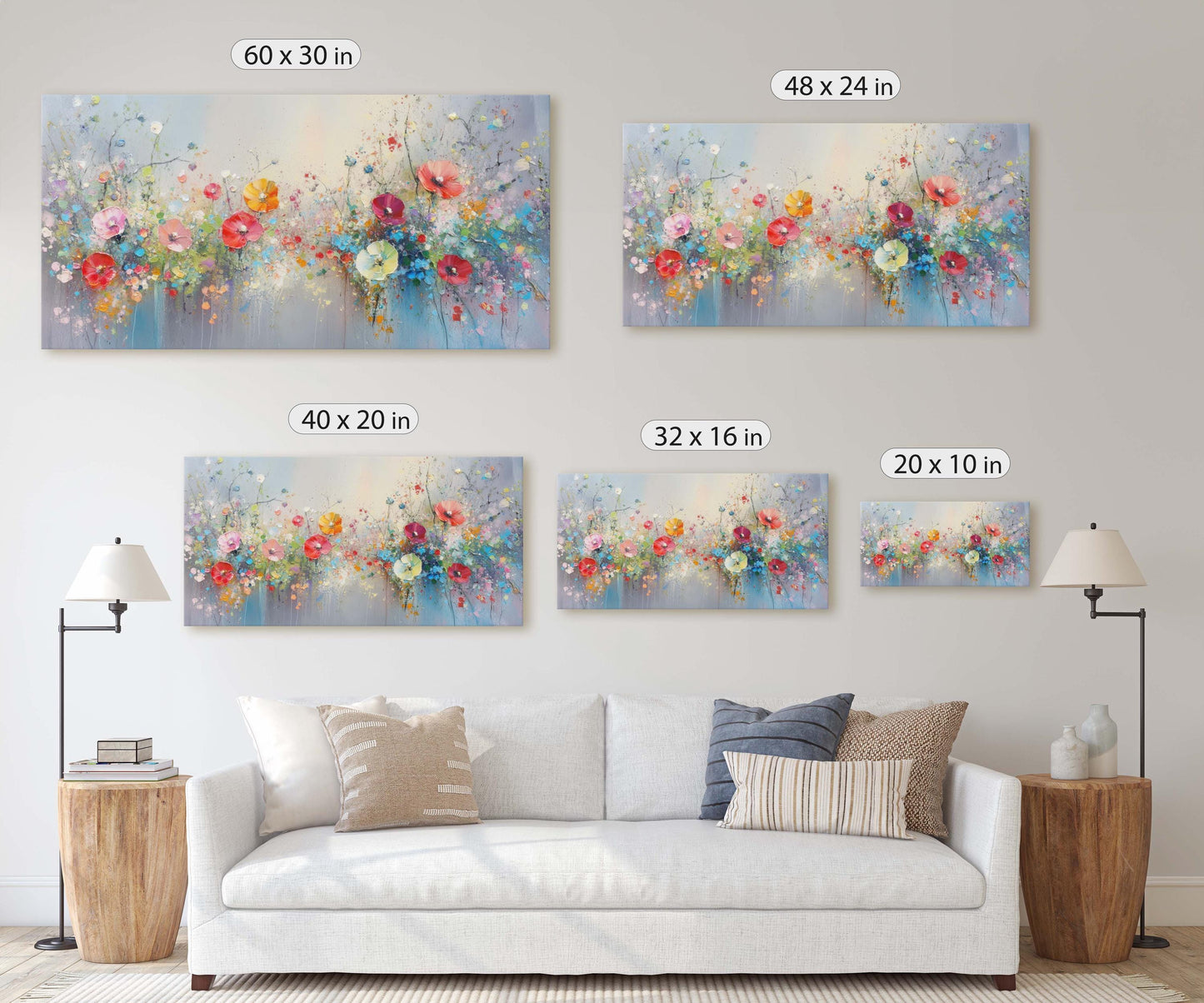 Flowers in Rain, Wildflowers on Canvas, Abstract Wall Art, Framed Canvas, Watercolor flowers,  Floral Print, Classic, Rustic Farmhouse