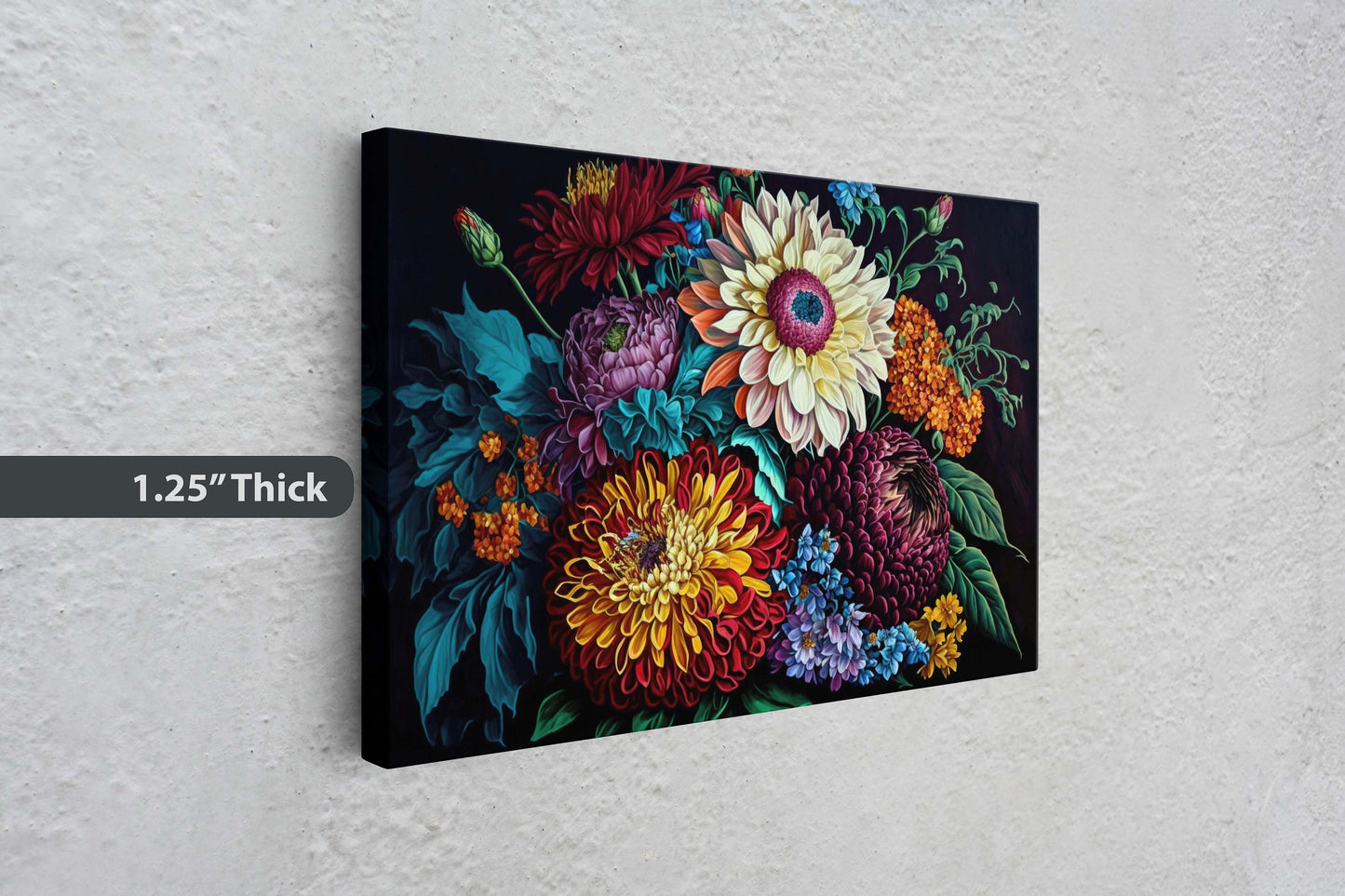 Colorful Flowers Canvas Art Ready To Hang Large Print, Oil Painting, Floral Bouquet