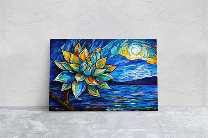 Agave Painting, Stained Glass, Mosaic Decor, Framed Canvas, Landscape Painting, Large Print