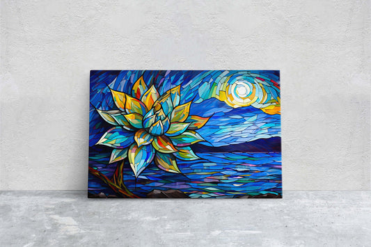 Agave Painting, Stained Glass, Mosaic Decor, Framed Canvas, Landscape Painting, Large Print