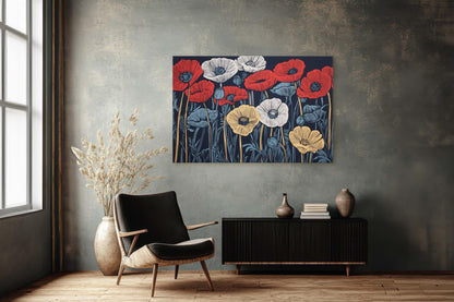Tri-Color Poppies, Poppy Flower, Flower Painting, Dark Background