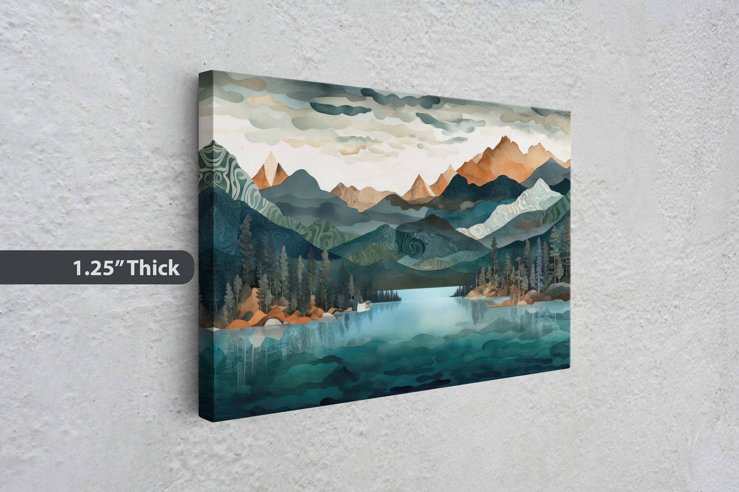Lakeside Mountains on Canvas, Lake View mountains, Abstract Landscape, Modern Landscape, Neutral Tones, Subtle color, Watercolor Print