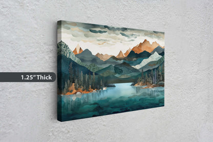 Lakeside Mountains on Canvas, Lake View mountains, Abstract Landscape, Modern Landscape, Neutral Tones, Subtle color, Watercolor Print