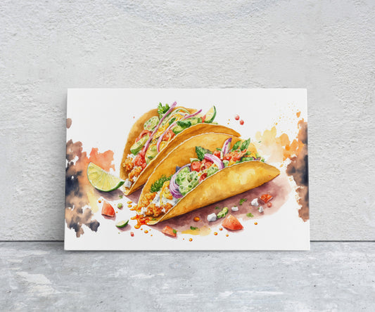 Watercolor Taco Canvas Art Ready To Hang Large Print, Oil Painting, Colorful, Water Color, Mexican food, Kitchen