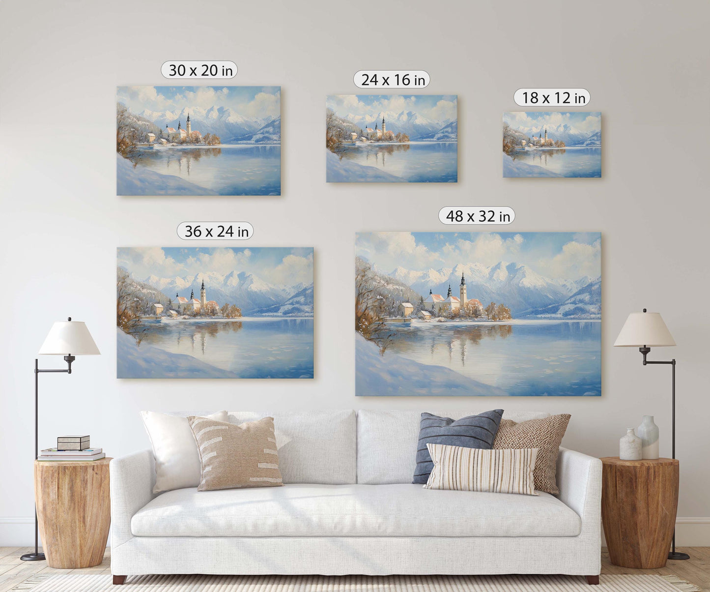 Lake Bled Painting, Slovenia Art, Scenic Art, Winter Lake
