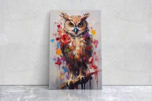 Owl Colors, Abstract owl, Bird Art, Contemporary Animal, Modern Decor, Framed Canvas, Nature Lover, Owl Lover, Classic