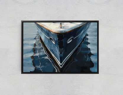 Navy Ship Art, Wooden Boat, Nautical Print, Ocean Painting, Sailing Art, Coastal Decor, Beach Art, Wooden Ship, Blue Indigo