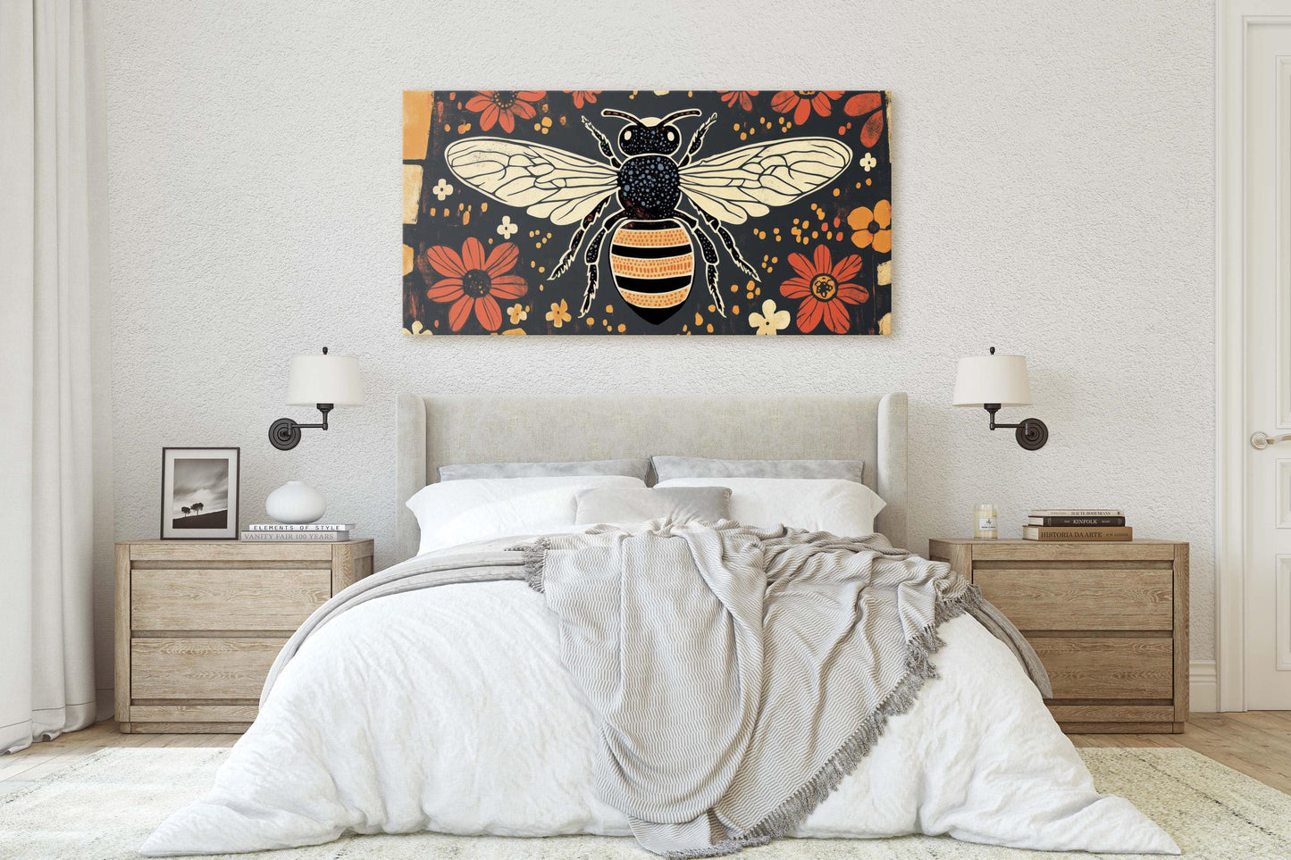 Scandinavian Bee, Folk Art, Contemporary Decor, Modern Art
