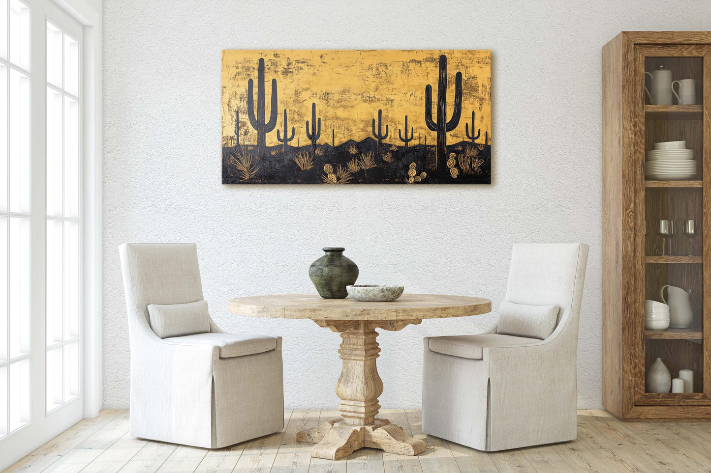 Empty Desert Print, Black and Gold, Cactus Decor