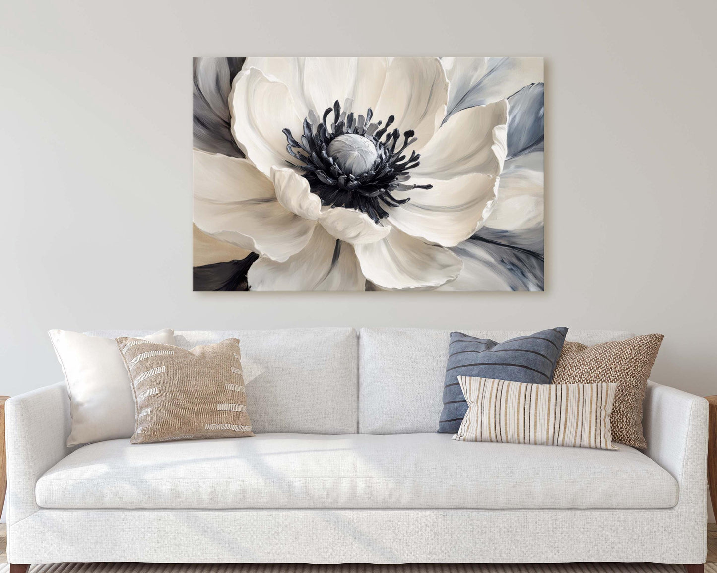 Flower Painting, Black White Flower, Contemporary Art