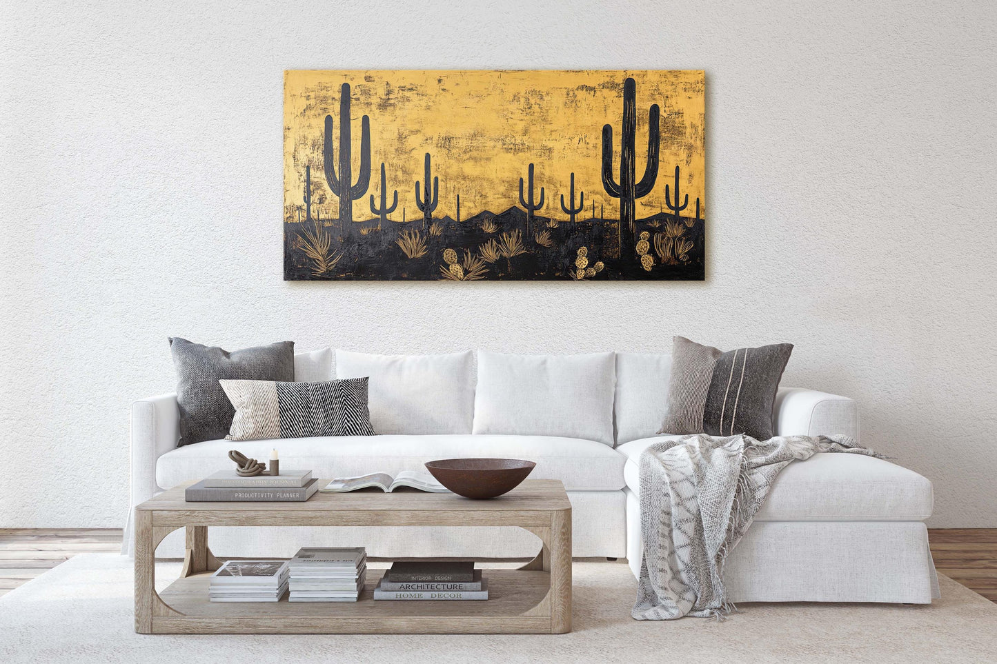 Empty Desert Print, Black and Gold, Cactus Decor