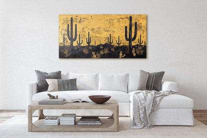 Empty Desert Print, Black and Gold, Cactus Decor