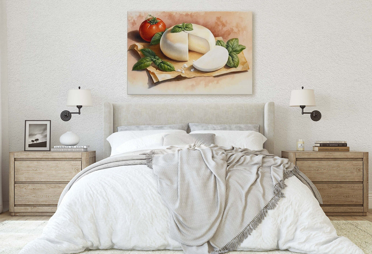 Mozzarella Cheese, Ready To Hang, Large Print, Watercolor Painting, Dining Room, Kitchen Art, Restaurant Art, Italian Food