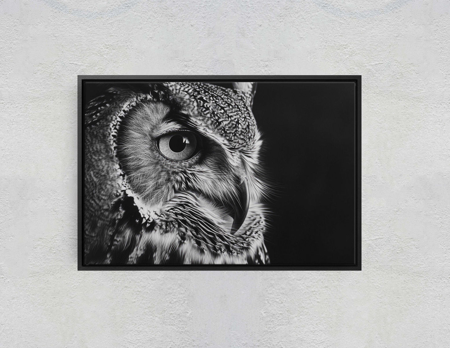 Black and White Owl, Owl Picture, Cabin Decor, Mountain Home Art, Framed Canvas, Owl Painting, Neutral Color, Bird Photo, Owl Photography