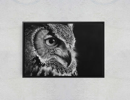 Black and White Owl, Owl Picture, Cabin Decor, Mountain Home Art, Framed Canvas, Owl Painting, Neutral Color, Bird Photo, Owl Photography