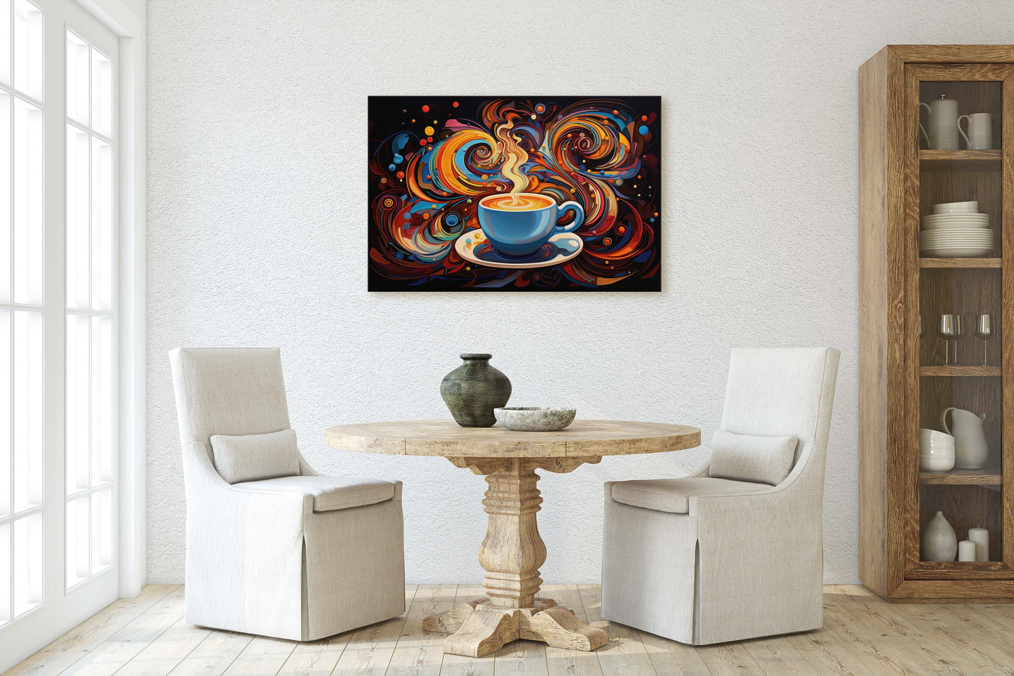 Modern Coffee, Coffee Art, Latte Painting, Pop Art, Modern Contemporary, Colorful Vivid, Abstract, Framed Canvas, Large Art print