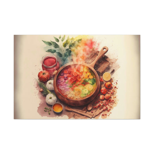 Watercolor Cooking Canvas Art Ready To Hang Large Print, Colorful