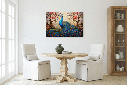 Peacock Painting,  Colorful Art, Vibrant Decor, Peacock Wall Art, Framed Canvas