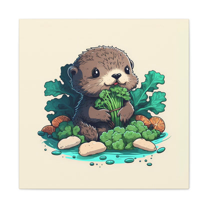 Otter Eating Vegetables Stretched Canvas Art