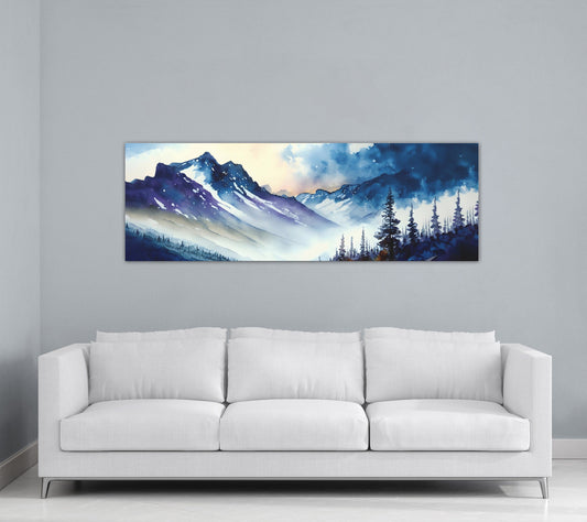 Mountain Side Landscape - Watercolor stretched canvas