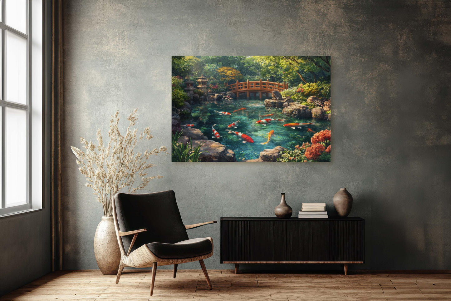 Koi Pond, Serene Koi, Japanese Art, Asia Decor