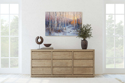 Winter Aspen Trees, Winter Painting, Aspen Forest, Snow Decor, Snowy Scene, Framed Canvas, Large Print