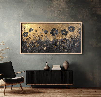 Black and Gold, Wildflowers Print, Flower Art, Botanical Print, Modern, Contemporary