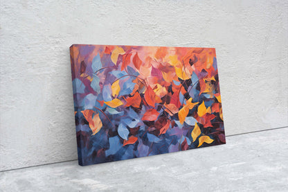 Abstract Leaf Print, Fall Leaves, Autumn,Red Orange Canvas, Fine Art, Modern Artwork, Contemporary Print, Framed Canvas