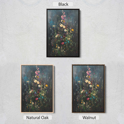 Dark Wildflowers, Black Canvas, Floral Print, Flower Decor