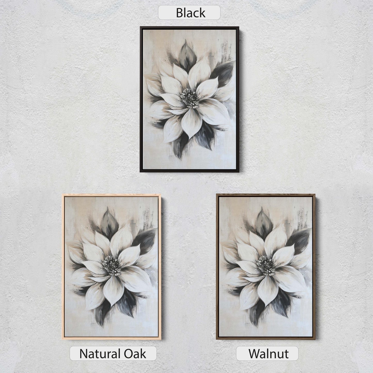 Black And White Flower, Flower Painting, Neutral Tones, Black White
