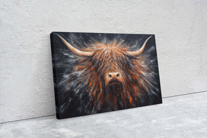 Highland Cow, Scottish Cow, Scotland Cattle, Long-haired cow, Rustic Farmhouse, Farm Animal, Barn Decor, Canvas Art Print, Abstract Painting