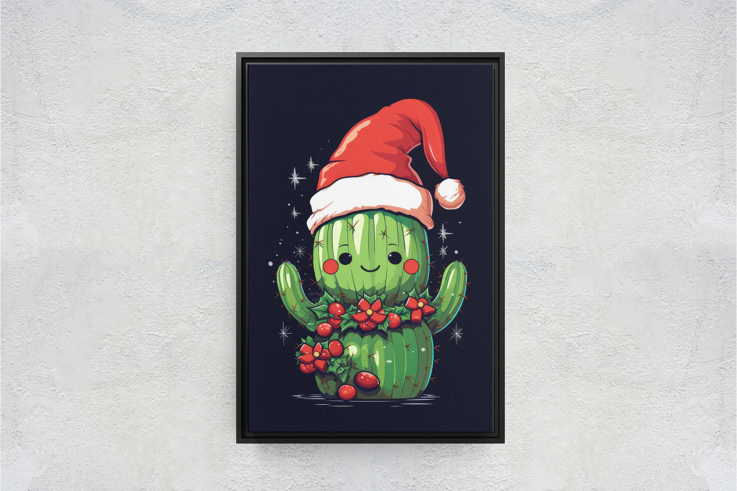 Christmas Cactus, Cute Cactus, Cute Christmas Decor, Illustration, Southwester, Chibi Style, Cartoon Cactus