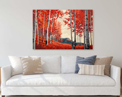 Red Aspen Trees, Fall Aspen Art, Autumn Tree Painting