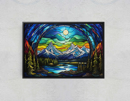 Stained Glass Glaciers, Painting Night, Moon Mountains, Mountain Landscape, Framed Canvas, Cold Mountains, Snow Peaks