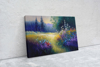 Flower Meadow Canvas Art Ready To Hang Large Print, Oil Painting, Landscape