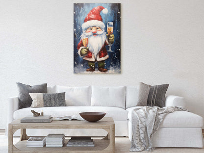 Cute Santa Wine, Santa Clause, Christmas Decor, Santa Painting, Saint Nick, Christmas Gift, Framed Canvas, Father Christmas, Holiday Artwork