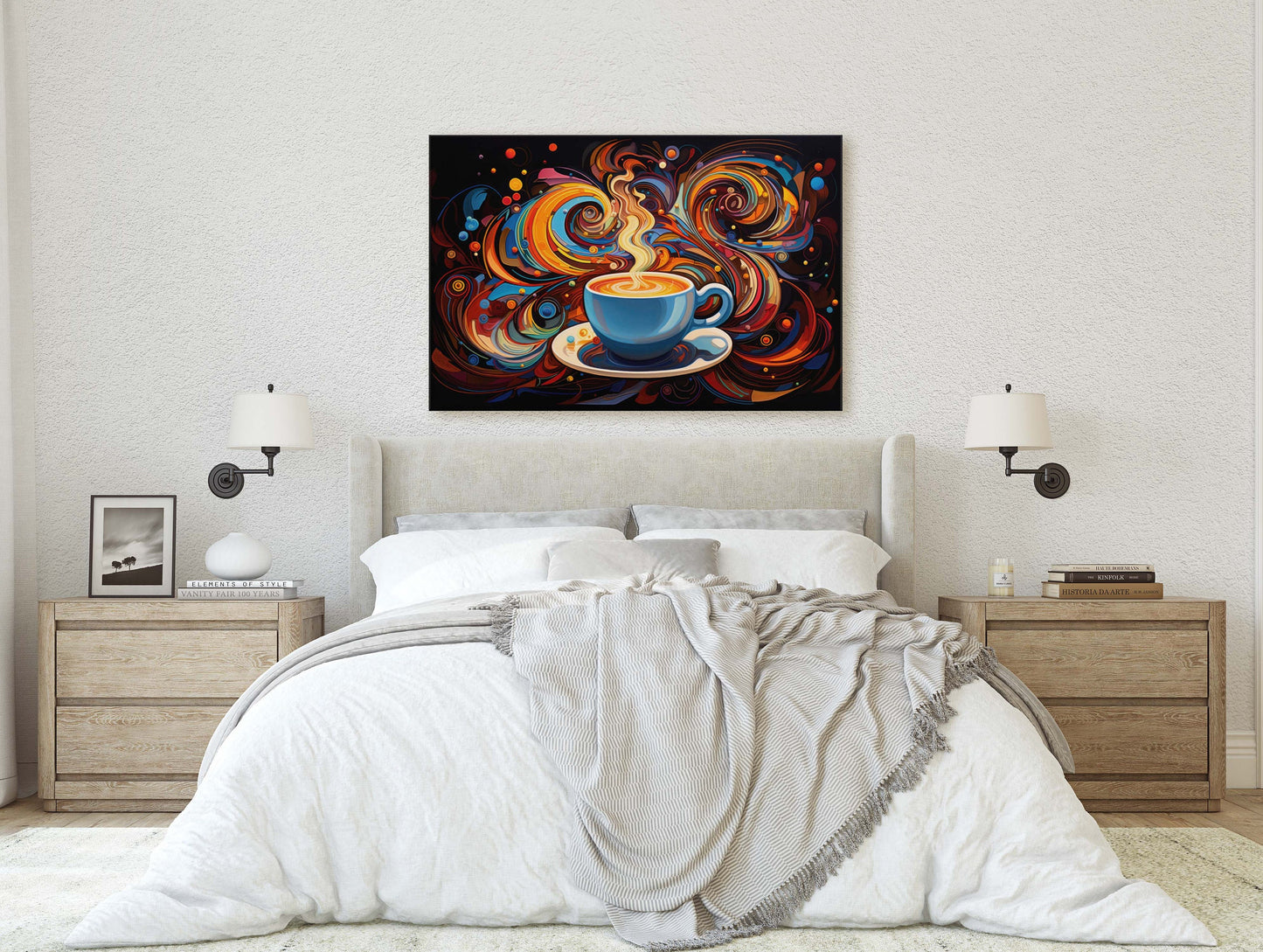 Modern Coffee, Coffee Art, Latte Painting, Pop Art, Modern Contemporary, Colorful Vivid, Abstract, Framed Canvas, Large Art print