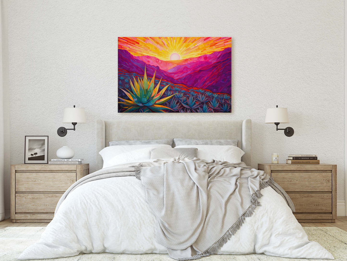 Desert Painting, Southwestern, Agave Art, Framed Canvas, Large Print, Landscape Painting