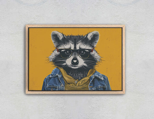 Hipster Racoon, Pop Art, Street Art, Graffiti Painting, Animal Sunglasses, Yellow, Fun Quirky, Large Art Print, Kids Room, Boys Room